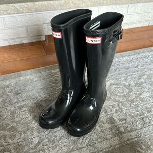 Hunter Gloss Rain Boots Classic Tall Kids Black Size 5 Waterproof